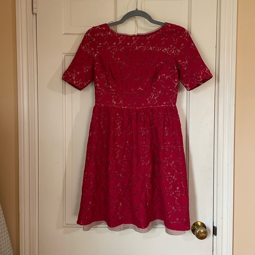 Adrianna Papell Petite Women's Red Lace Sheath Dress Size 4P - Picture 14 of 14